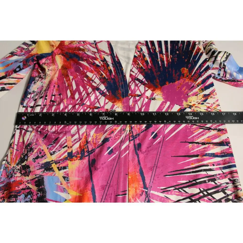 Women's Long Kimona/ Duster Size M Abstract Palm Print Pink Multicolor Unbranded